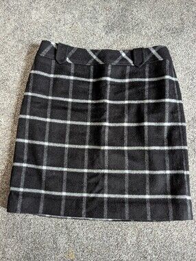 Talbots Black Plaid Wool-Blend Mini Skirt